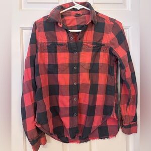 Red and Black Plaid Button-Up Shirt